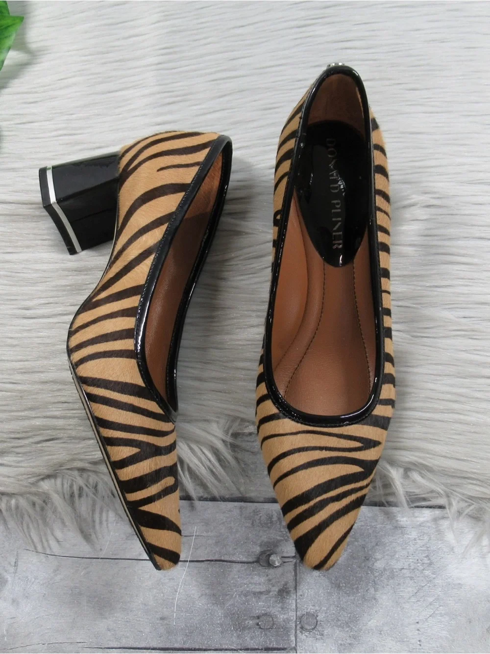 DONALD PLINER Aston Calfhair Zebra Print Block Heel Pumps - Women's Size 7M